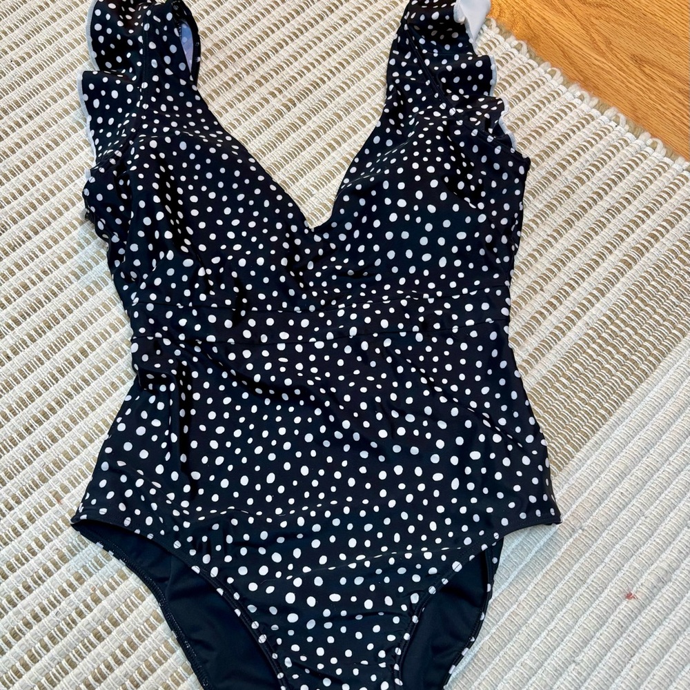 Summersalt Ruffle Backflip Polka Dot V Neck One Piece Swimsuit